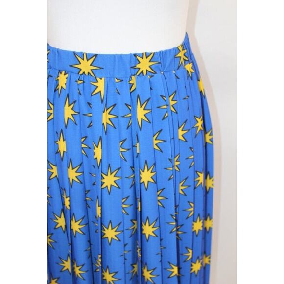 ALESSANDRO ENRIQUEZ Sz 38 2 XS Blue Yellow Stars Pleated Midi Skirt - Picture 6 of 11